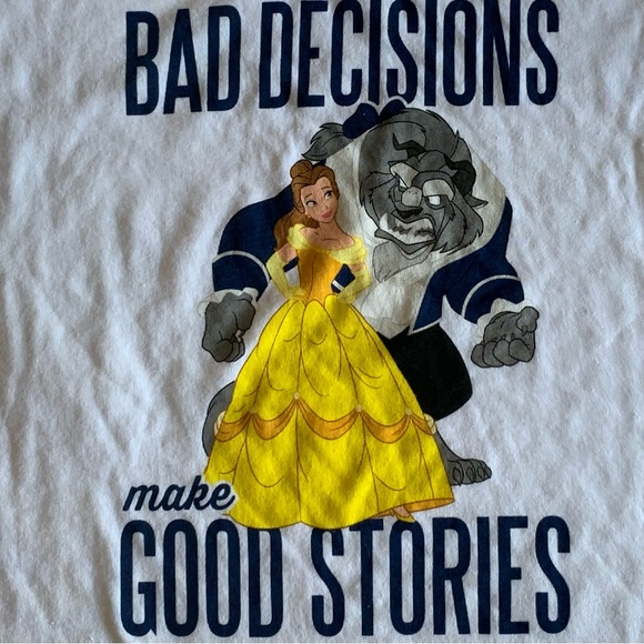 DISNEY BEAUTY AND THE BEAST BAD DECISIONS GOOD STORIES SHIRT SIZE SMALL - Picture 5 of 8